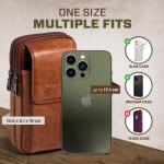 hengwin Multifunctionele echt lederen tas met dubbele ritssluiting, vintage look, schoudertas, mobiele telefoon, riemtas, telefoonholster voor reizen, outdoor-activiteiten