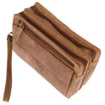 Heren echt lederen polstas herenhandtas documententas tas dubbele kamer, tan, 21 x 13 x 7 cm