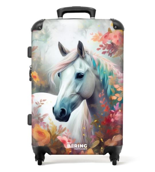 NoBoringSuitcases.com Kinderkoffer, hand, harde koffer met TSA-slot, jongens en meisjes, trolley, reiskoffer, draagtas, rolkoffer, klein of middelgroot, 16 Paard en Natuur, kinder