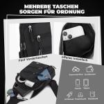 Borstzak - waterdichte schoudertas, ultralichte schoudertas met USB en hoofdtelefoonuitgang, sling bag voor heren en dames, 26 x 16 x 4,5 cm, zwart, zwart