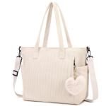Cord Tote Bag tas dames schoudertas grote shopper tas handtas schoudertas voor werk kantoor reizen winkelen school, beige, Large, Schoudertas