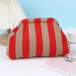 Onderarmtas, clutch, portemonnees, geweven gehaakte handtassen, knoedels, handgemaakt, colorblock clip tas voor dames, zomer, reizen, strand, tas, Rood & Goud Gestreept