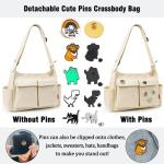 Canvas Messenger Bag met meerdere zakken, grote hobo crossbody tas voor dames en heren, beige
