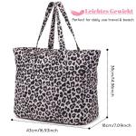 Grote strandtas voor dames, schoudertas, handtas, waterdicht, zanddicht met ritssluiting, voor zwembad, fitnessstudio, reizen, met zak voor natte spullen., luipaard