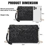 Dames fashion pailletten tas mini clutch kleine dames kettingtas schoudertas voor bruiloften, dates en verschillende gelegenheden, zwart
