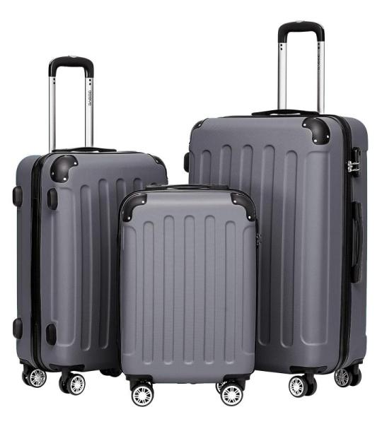 BEIBYE Koffer met harde schaal, trolley, rolkoffer, reiskoffer, veiligheid, cijferslot, dubbele wielen, ABS-materiaal, handbagage, 4 wielen, M-L-XL-set, dark grey