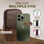 hengwin Multifunctionele echt lederen tas met dubbele ritssluiting, vintage look, schoudertas, mobiele telefoon, riemtas, telefoonholster voor reizen, outdoor-activiteiten