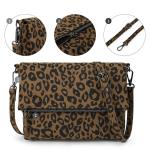 Schoudertas voor dames, schoudertas met ritssluiting, crossbody tas, leren handtas, klein, dagrugzak, Bruin-luipaard, Small