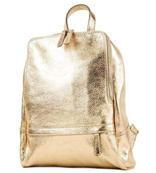 Modamoda.de T138 Italiaanse damesrugzak van leer, Lichtgoud metallic, Medium