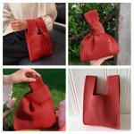 Vrouwen Handvat Tassen Polsbandjes Effen Kleur Gift Bag Cross-Body Gebreide Mouw Knoop Tas Kleine Leuke Draagbare Portemonnee Opvouwbare Tote, Solid-rood