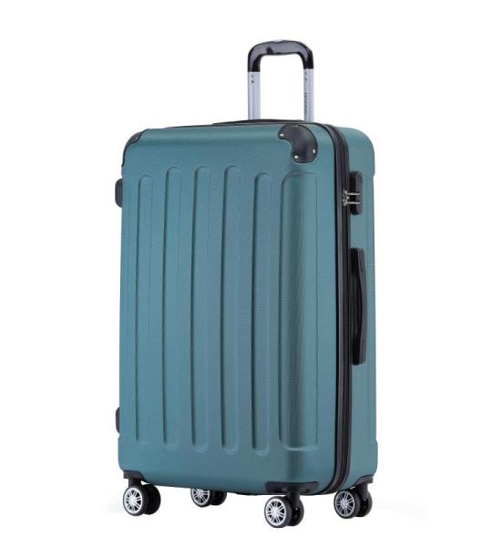BEIBYE Koffer met harde schaal, trolley, rolkoffer, reiskoffer, veiligheid, cijferslot, dubbele wielen, ABS-materiaal, handbagage, 4 wielen, M-L-XL-set, donkergroen