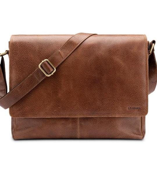 Oxford lederen schoudertas I laptoptas tot 15 inch I koerierstas gemaakt van echt buffelleer in vintage look I lederen tas I schoudertas I werktas I 38x10x31cm I Western Bruin