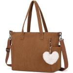 Cord Tote Bag tas dames schoudertas grote shopper tas handtas schoudertas voor werk kantoor reizen winkelen school, bruin, Large, Schoudertas
