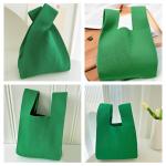 Vrouwen Handvat Tassen Polsbandjes Effen Kleur Gift Bag Cross-Body Gebreide Mouw Knoop Tas Kleine Leuke Draagbare Portemonnee Opvouwbare Tote, Groen, Solid-groen