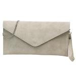 Palma G299 Lederen clutch schoudertas kleine tas avondtas in suède of metallic 31,5x16,5cm, Beige W., Small