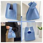 Vrouwen Handvat Tassen Polsbandjes Effen Kleur Gift Bag Cross-Body Gebreide Mouw Knoop Tas Kleine Leuke Draagbare Portemonnee Opvouwbare Tote, Blauw, Solid-blauw