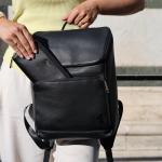 Sydney Premium rugzak van leer, kleine dagrugzak, handtas voor dames, zwart, zwart, Eén maat, Minimalistisch