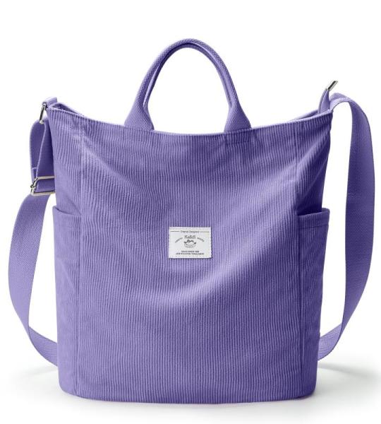 Corduroy Hobo Bag Totes Tas Handtas Crossbody Tas Grote Capaciteit Schoudertassen met Rits voor Vrouwen Dames Meisjes School, College, Winkelen, Werk, Violet