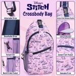 Stitch Crossbody Sling Bag voor meisjes, verstelbare riem met rits compartimenten Stitch Gifts, Lila Aop, One Size