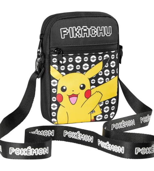 Schoudertas Cross-Body Bag voor Kinderen - Verstelbare Riem Kids Pikachu Kleine Reistas - Gamer Gifts, Zwarte Pikachu, Eén maat