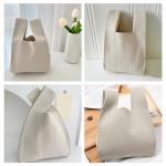 Vrouwen Handvat Tassen Polsbandjes Effen Kleur Gift Bag Cross-Body Gebreide Mouw Knoop Tas Kleine Leuke Draagbare Portemonnee Opvouwbare Tote, Beige, Solid-beige