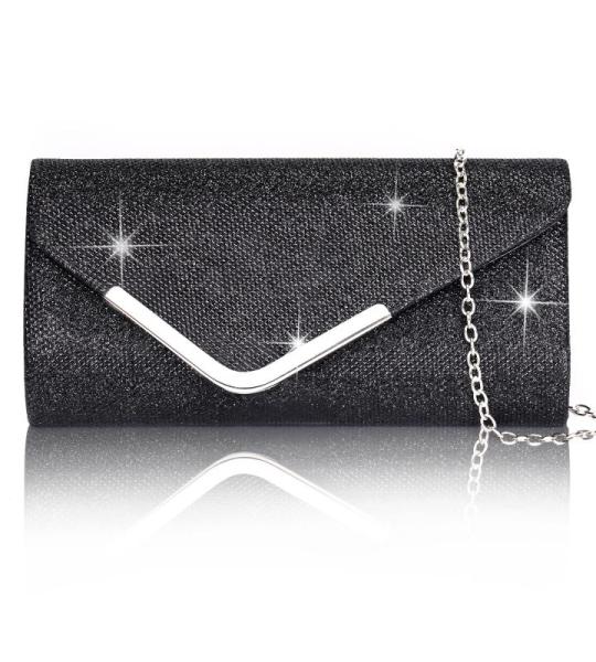 Dames clutch, glanzende pailletten avondtassen zilver roze goud zwart, zwart