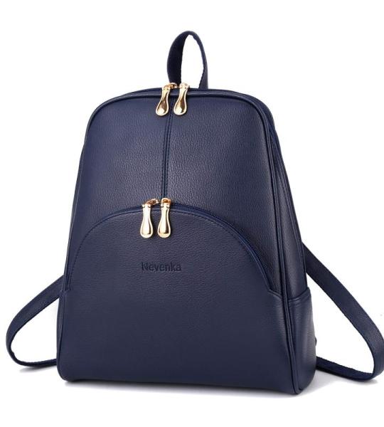 Rugzak voor dames, cityrugzak, dagrugzak, PU-leer, tweeweg-ritssluiting, elegant design, blauw, Medium, Elegant