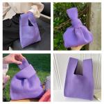 Vrouwen Handvat Tassen Polsbandjes Effen Kleur Gift Bag Cross-Body Gebreide Mouw Knoop Tas Kleine Leuke Draagbare Portemonnee Opvouwbare Tote, Paars, Solid-paars