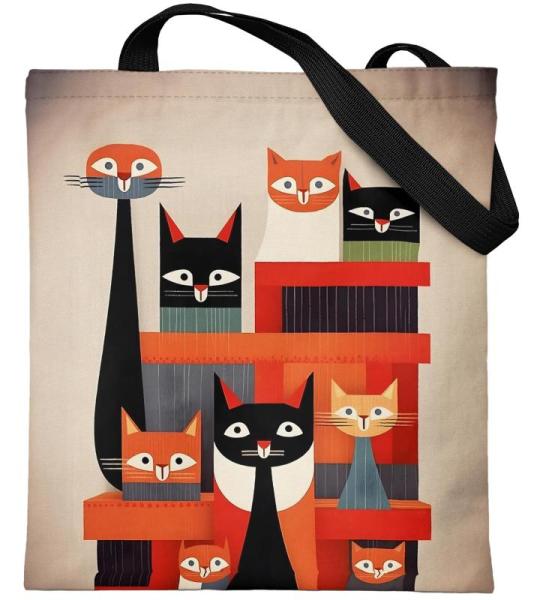 Tote Bag esthetische schoudertas voor dames, grote schoudertas voor dames, 37 x 42 cm, waterdichte Oxford-tas met ritssluiting, universiteit, waterdichte tas voor dames, Cat Love 2