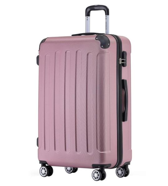 BEIBYE Koffer met harde schaal, trolley, rolkoffer, reiskoffer, veiligheid, cijferslot, dubbele wielen, ABS-materiaal, handbagage, 4 wielen, M-L-XL-set, roze