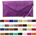 T106 Italiaanse clutch/avondtas van suède, rood, Small