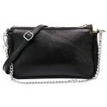 Echt lederen schoudertas schoudertas handtassen clutch kleine tas avondtas 23x13cm Jennie G323, zwart metallic, Small