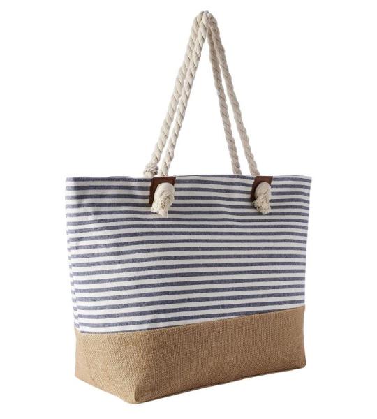Grote waterafstotende strandtas met rits Strepen donkerblauw