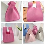 Vrouwen Handvat Tassen Polsbandjes Effen Kleur Gift Bag Cross-Body Gebreide Mouw Knoop Tas Kleine Leuke Draagbare Portemonnee Opvouwbare Tote, Magenta, Solid-magenta