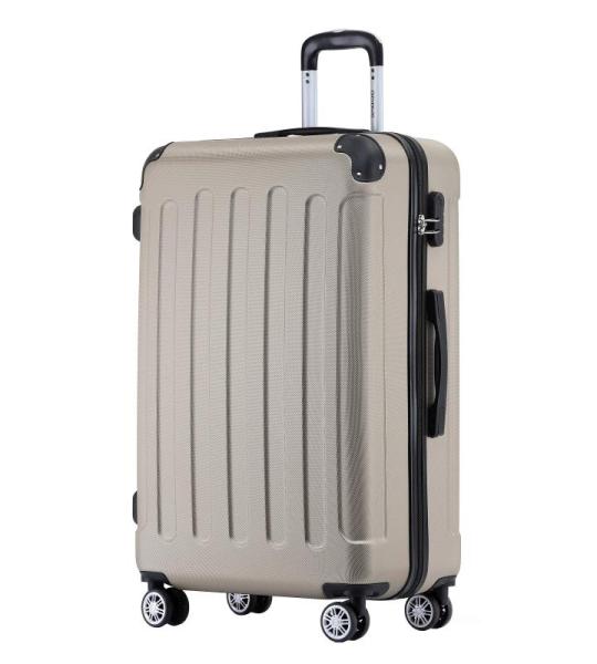 BEIBYE Koffer met harde schaal, trolley, rolkoffer, reiskoffer, veiligheid, cijferslot, dubbele wielen, ABS-materiaal, handbagage, 4 wielen, M-L-XL-set, champagne