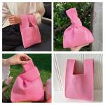 Vrouwen Handvat Tassen Polsbandjes Effen Kleur Gift Bag Cross-Body Gebreide Mouw Knoop Tas Kleine Leuke Draagbare Portemonnee Opvouwbare Tote, Magenta, Solid-magenta