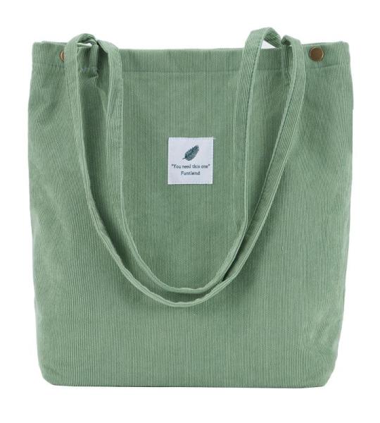 Schoudertas voor dames, grote corduroy tas, handtas, shopper, hengseltas voor universiteit, werk, meisjes, school, bruin, lichtgroen
