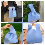 Vrouwen Handvat Tassen Polsbandjes Effen Kleur Gift Bag Cross-Body Gebreide Mouw Knoop Tas Kleine Leuke Draagbare Portemonnee Opvouwbare Tote, Blauw, Solid-blauw