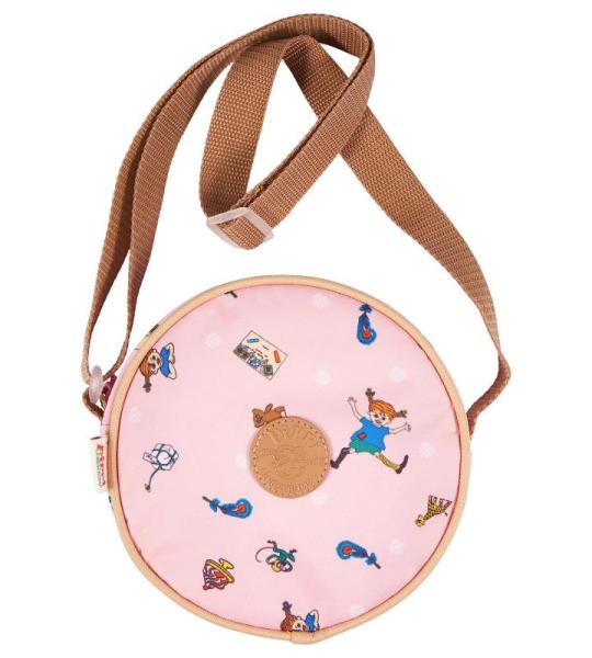 Pippi lange kous ronde schoudertas - officieel gelicentieerd - Oxford polyester, dubbele PU-coating, 17 x 17 x 4,5 cm, 1,5 l, roze, Eén maat