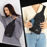 Borstzak - waterdichte schoudertas, ultralichte schoudertas met USB en hoofdtelefoonuitgang, sling bag voor heren en dames, 26 x 16 x 4,5 cm, zwart, zwart