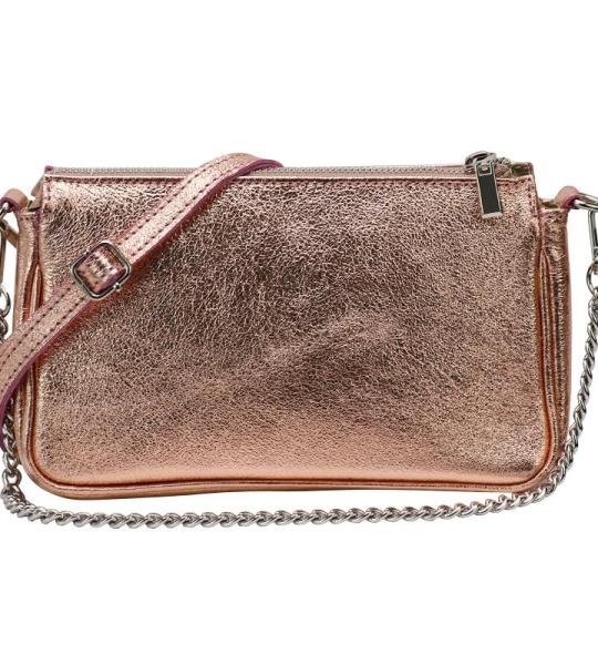 Echt lederen schoudertas schoudertas handtassen clutch kleine tas avondtas 23x13cm Jennie G323, roségoud, Small