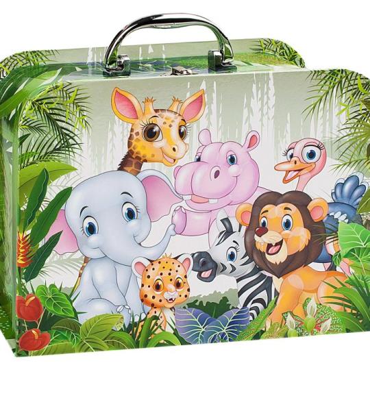 alles-meine.de GmbH Kinderkoffer/koffer, in 2 maten, grappige jungle en dierentuindieren, voor speelgoed en als geldcadeau, meisjes en jongens, kinderen en volwassenen, karton, zoa